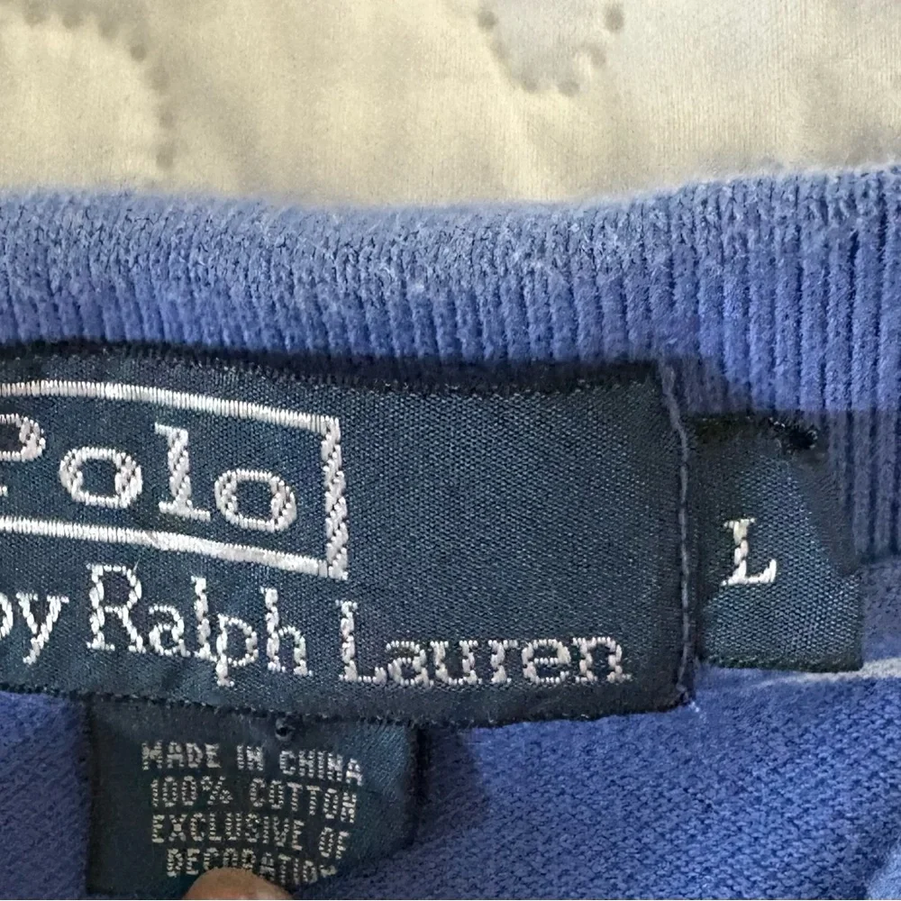 Ralph Lauren Blue and White Striped Polo Shirt large